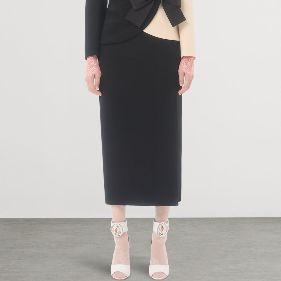 Valentino Black Virgin Wool Midi Skirt