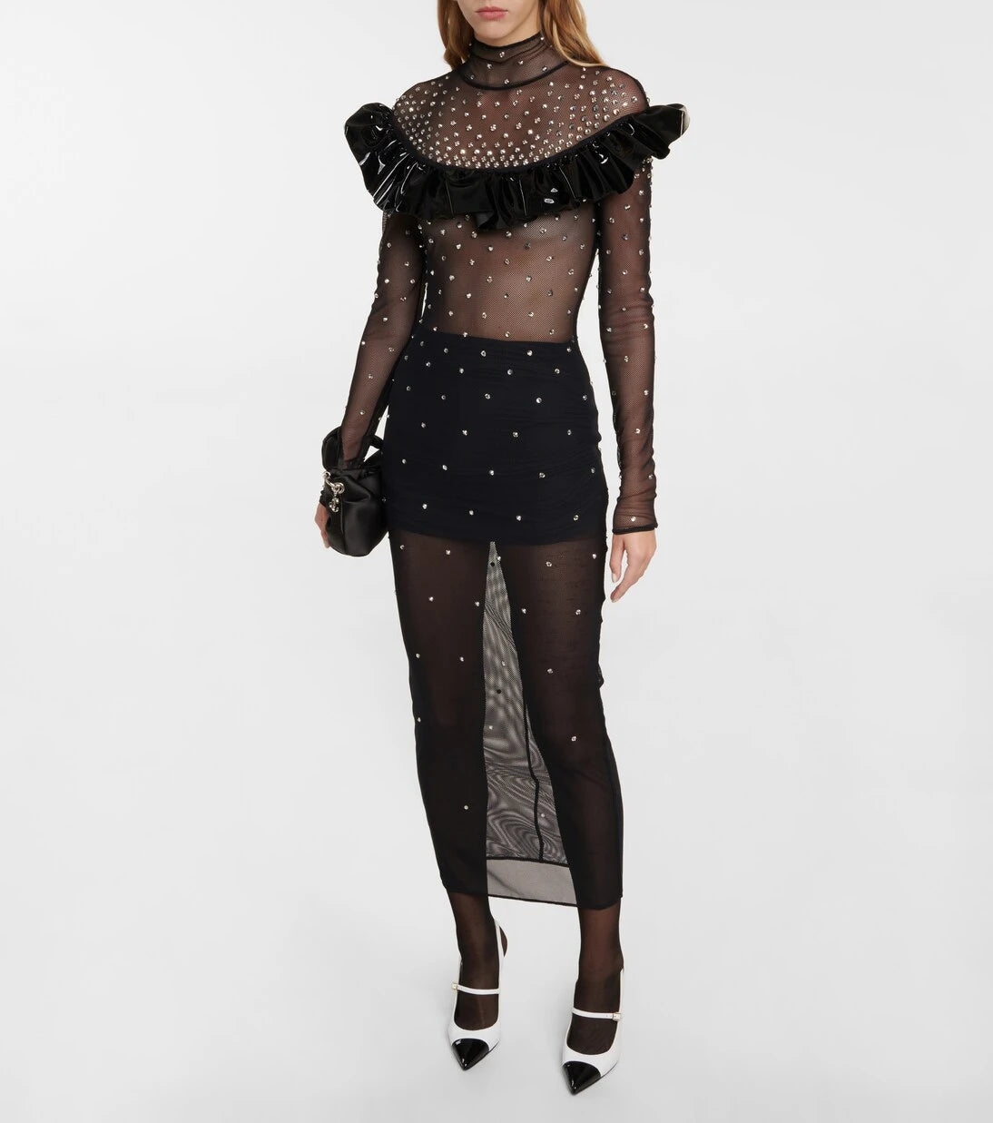 Alessandra Rich - Embellished mesh midi dress
