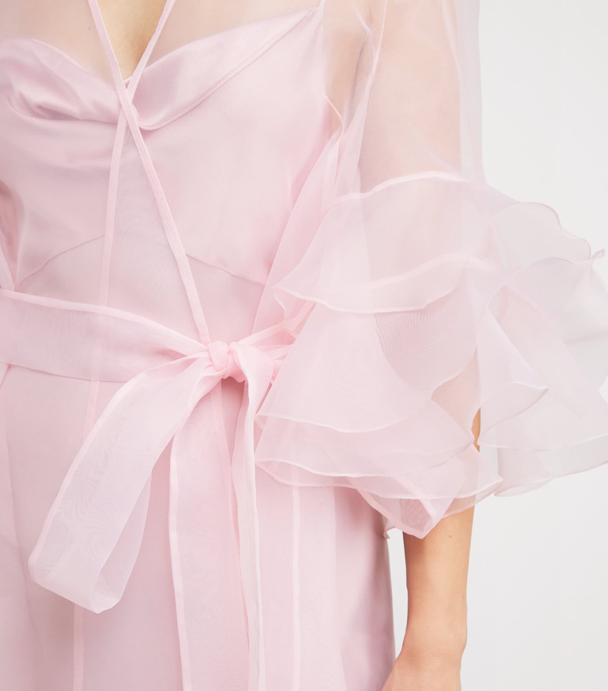 Rosamosario Pink Silk Ruffle Long Robe