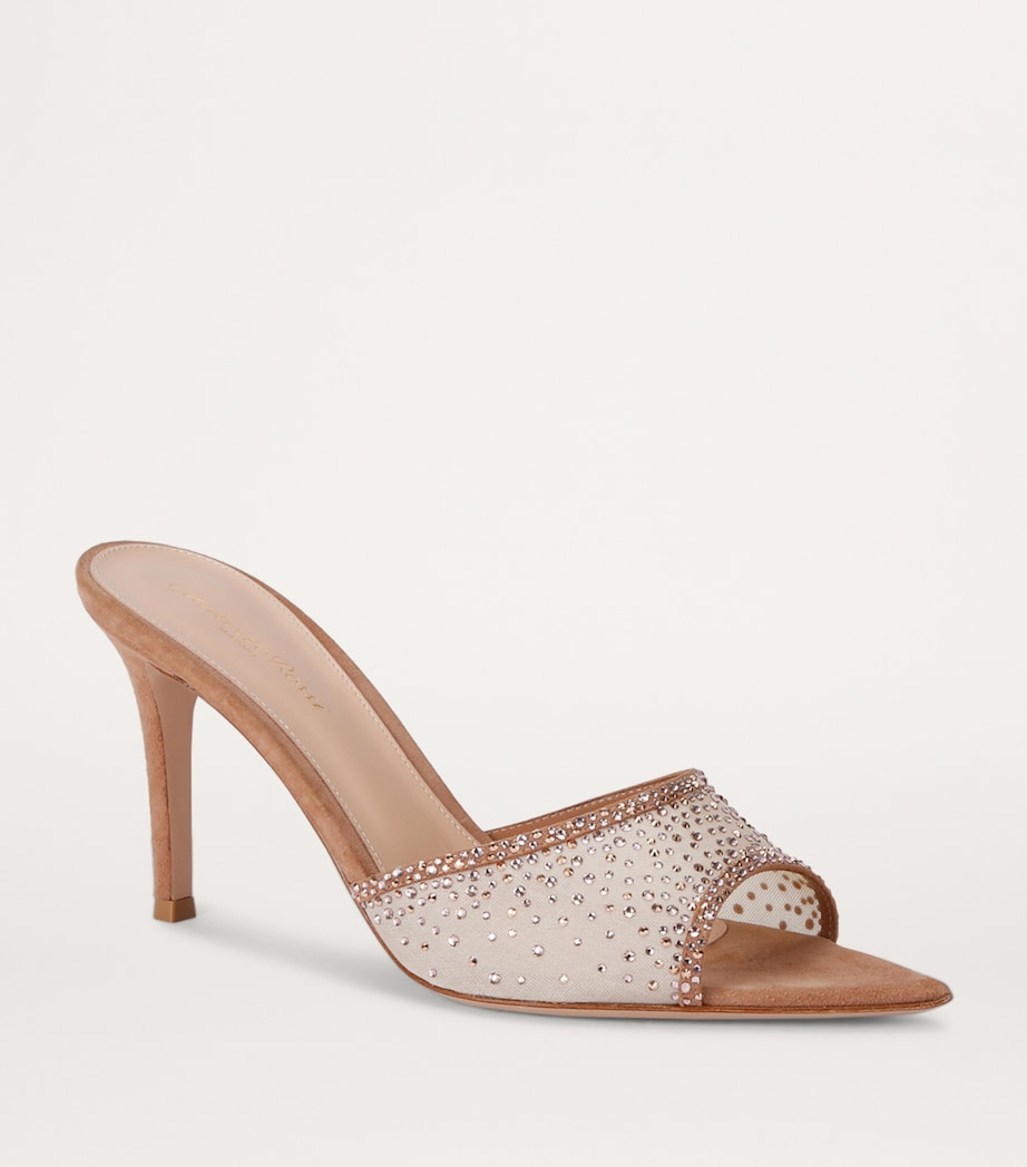 Gianvito Rossi Beige Suede Embellished Rania Mules 85