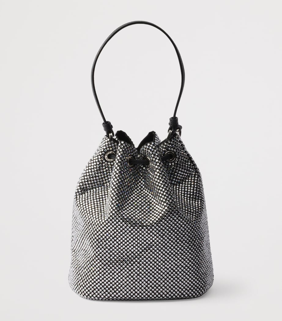 Metallic Mini Crystal-Embellished Bucket Bag