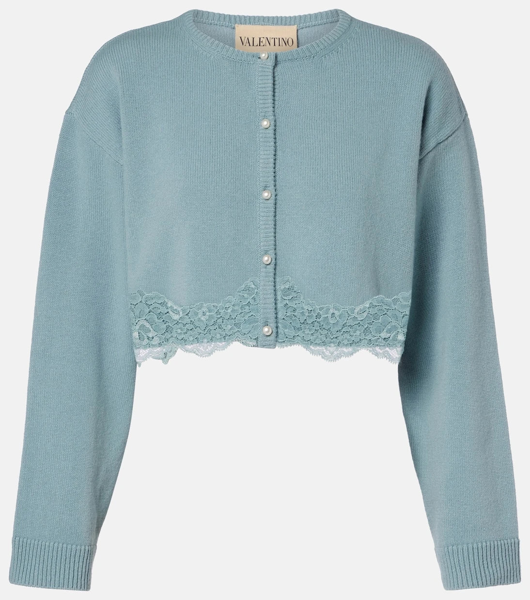 Valentino - Lace-trimmed cropped virgin wool cardigan