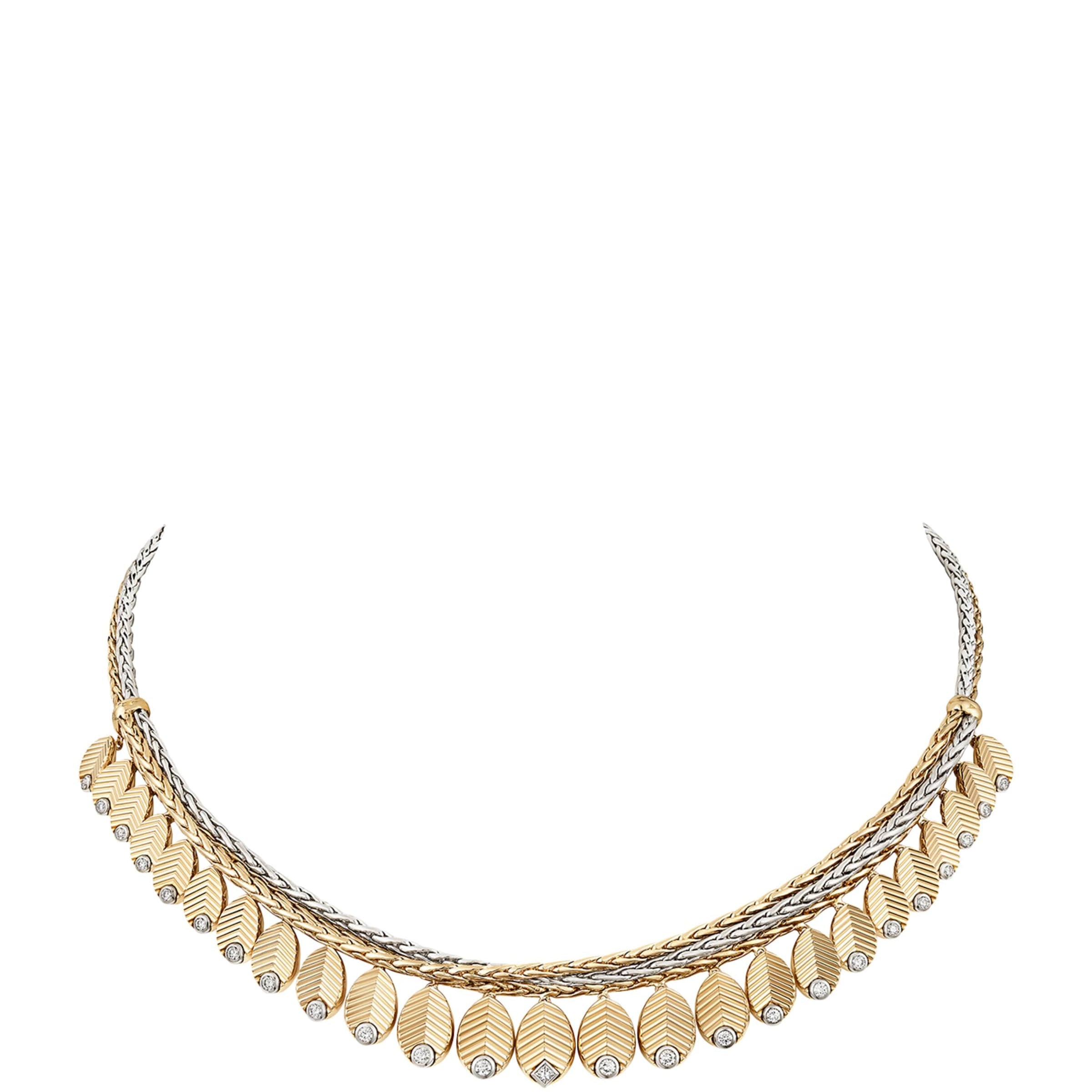Yellow Gold, White Gold and Diamond Grain de Café Necklace