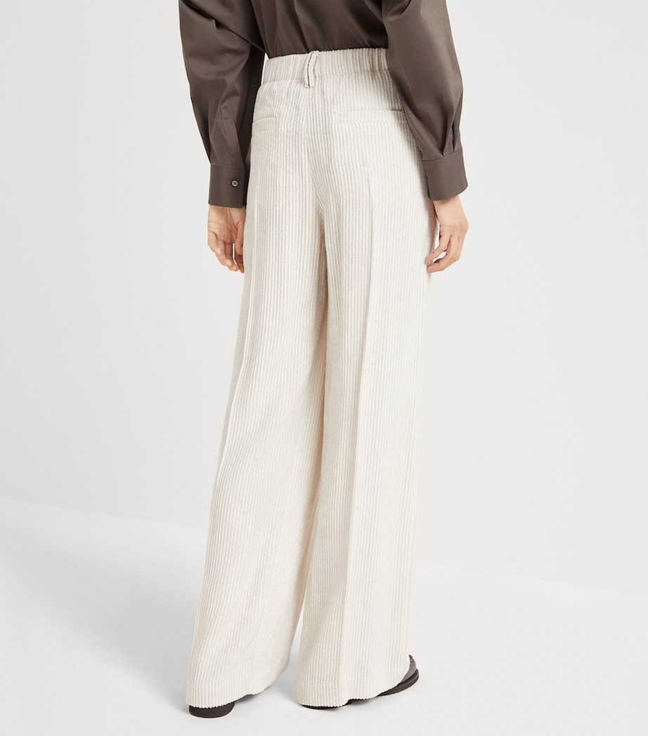 Brunello Cucinelli White Corduroy Wide-Leg Track Trousers