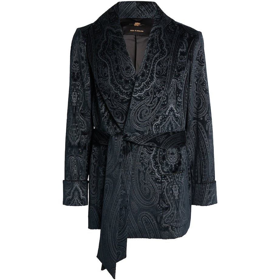 Silk-Lined Paisley Smoking Jacket NAVY