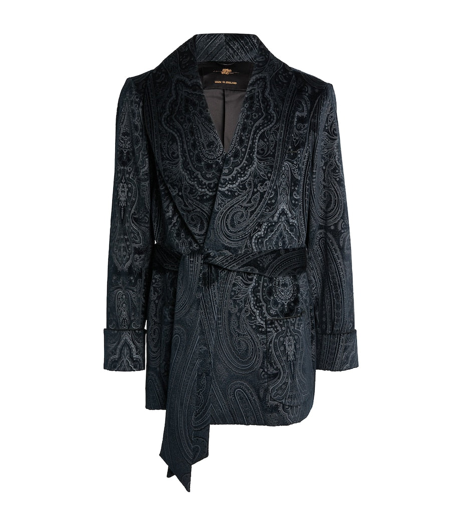 Silk-Lined Paisley Smoking Jacket NAVY