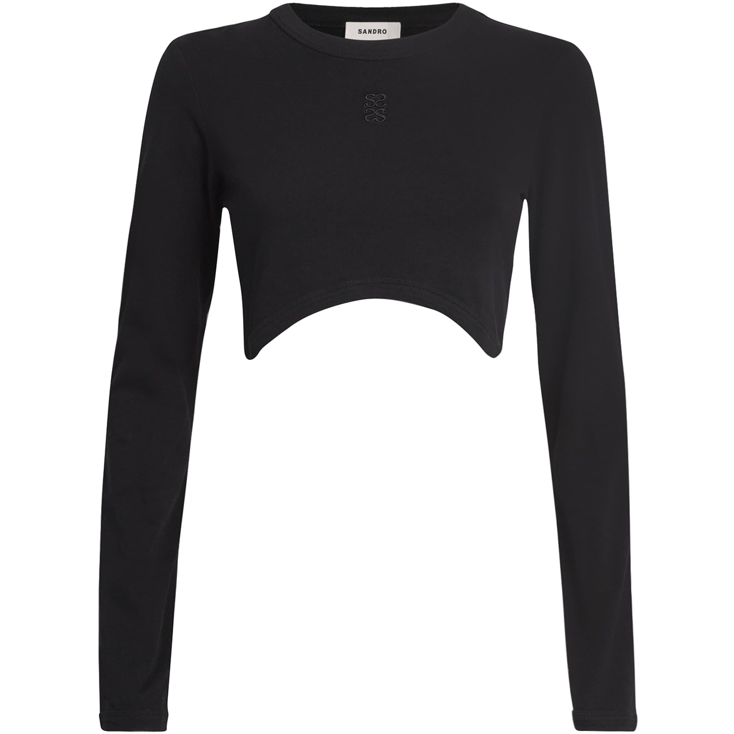 Sandro Paris Black Stretch-Cotton Logo Crop Top