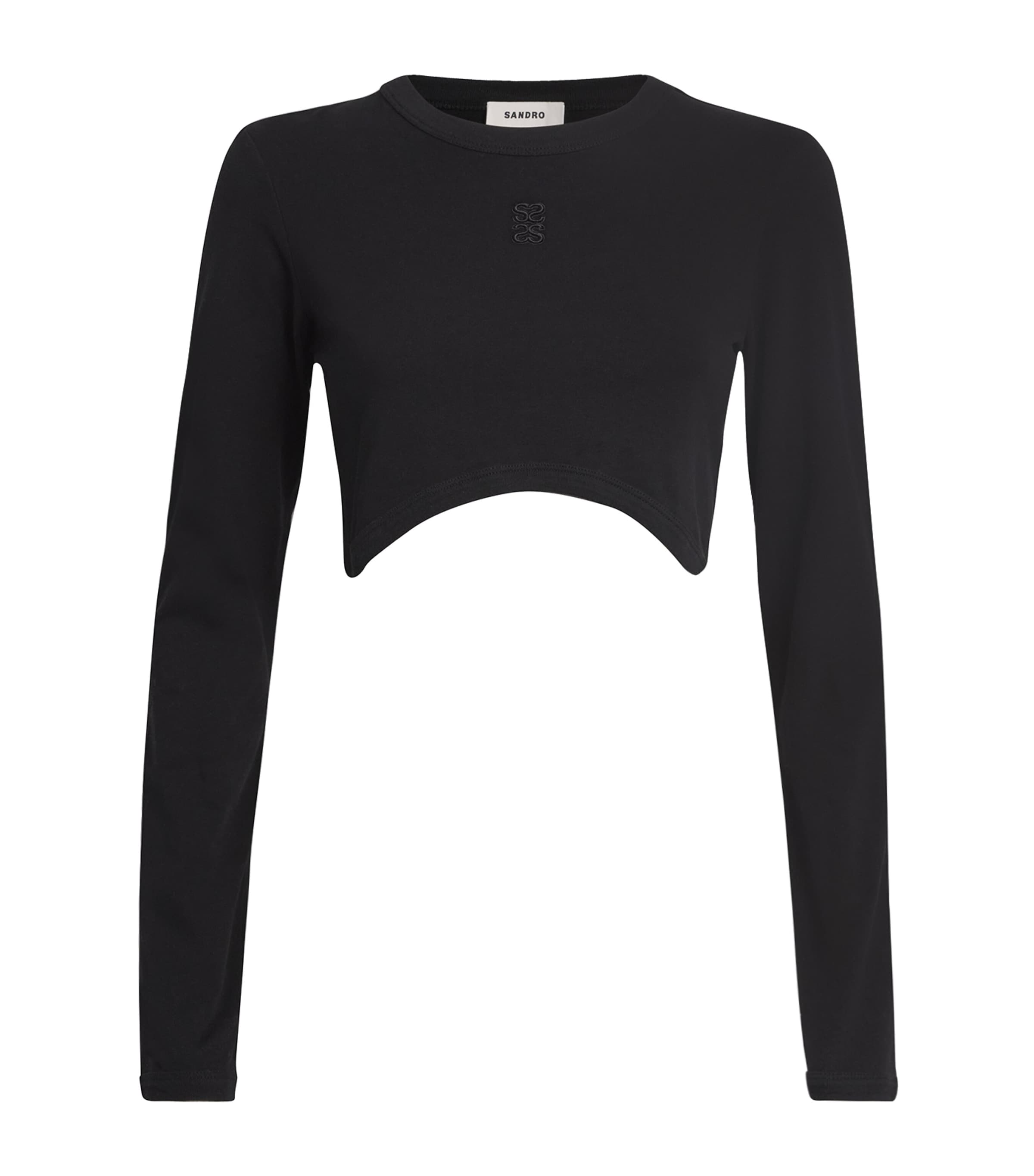 Sandro Paris Black Stretch-Cotton Logo Crop Top