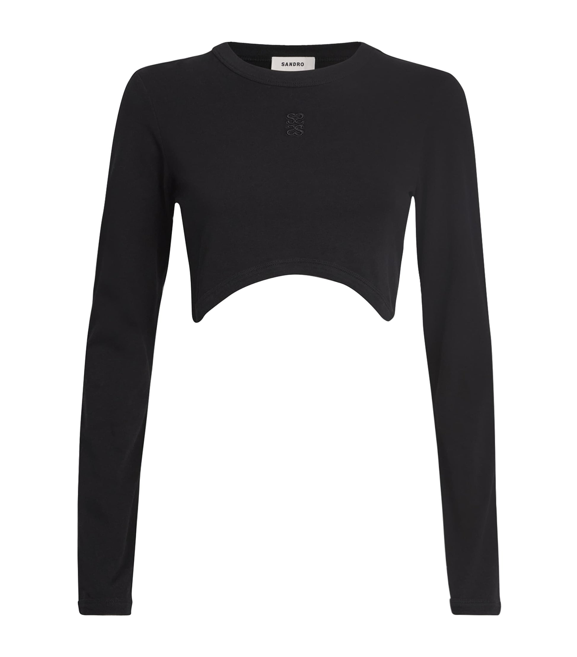 Sandro Paris Black Stretch-Cotton Logo Crop Top