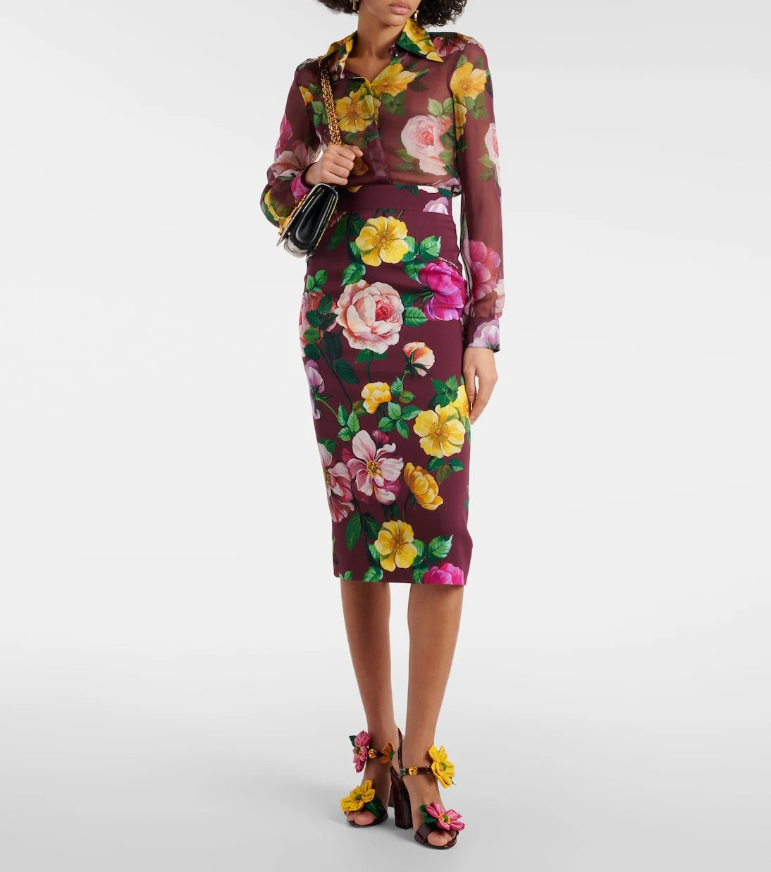 Dolce&Gabbana - Floral silk-blend charmeuse midi skirt