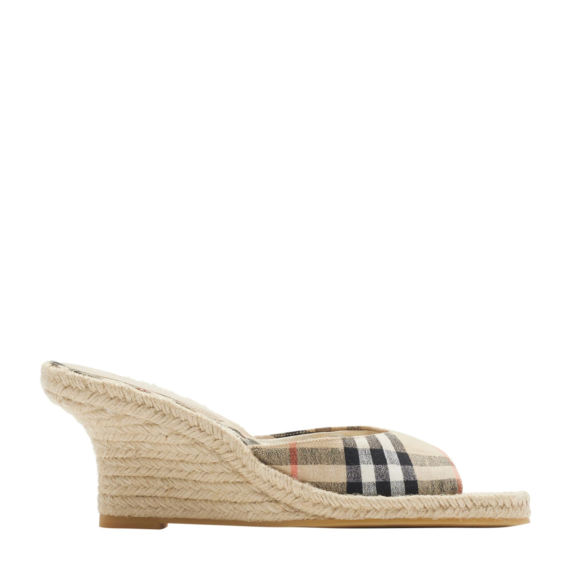 Burberry Beige Check Mews Wedge Mules 65