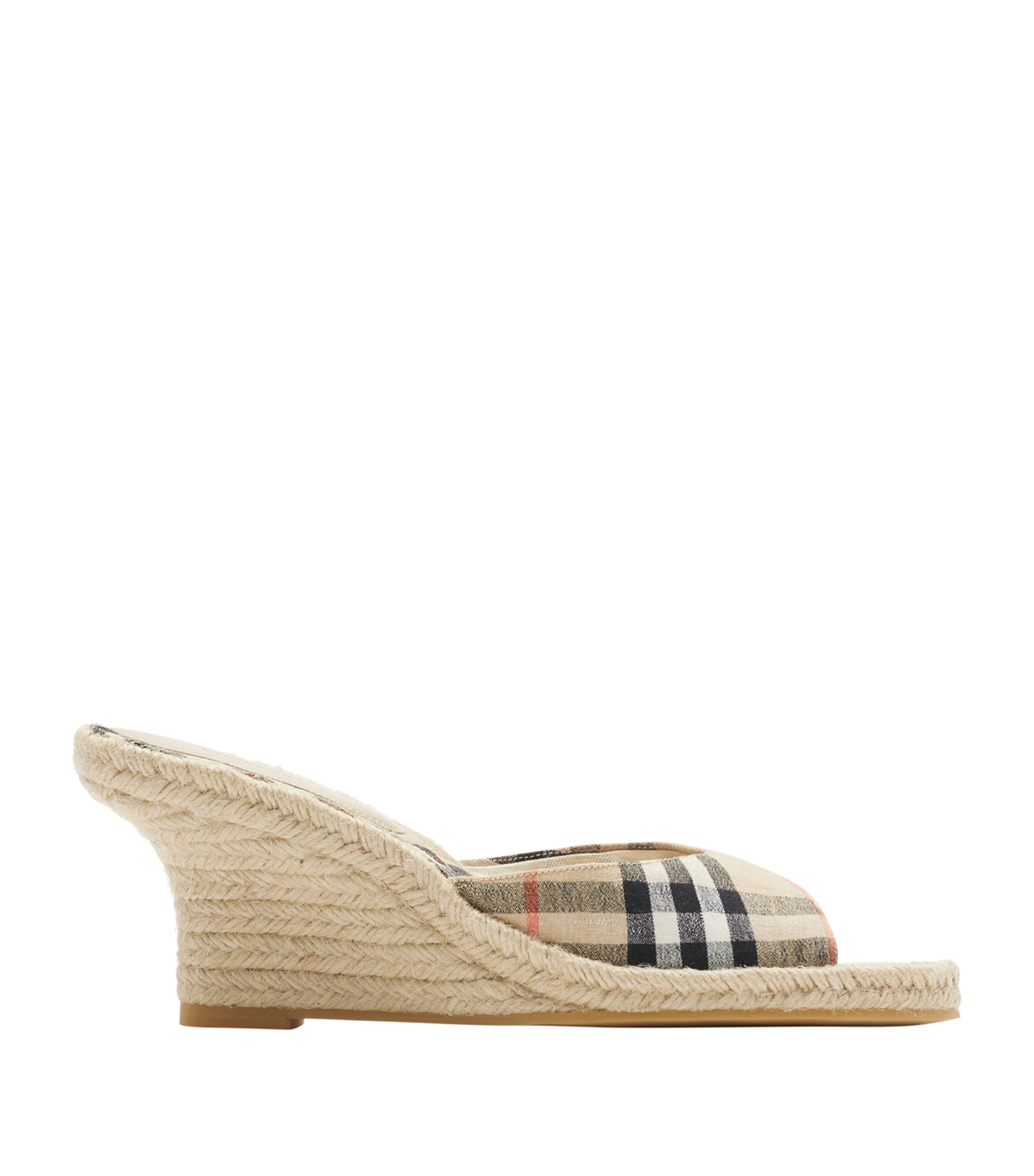Burberry Beige Check Mews Wedge Mules 65