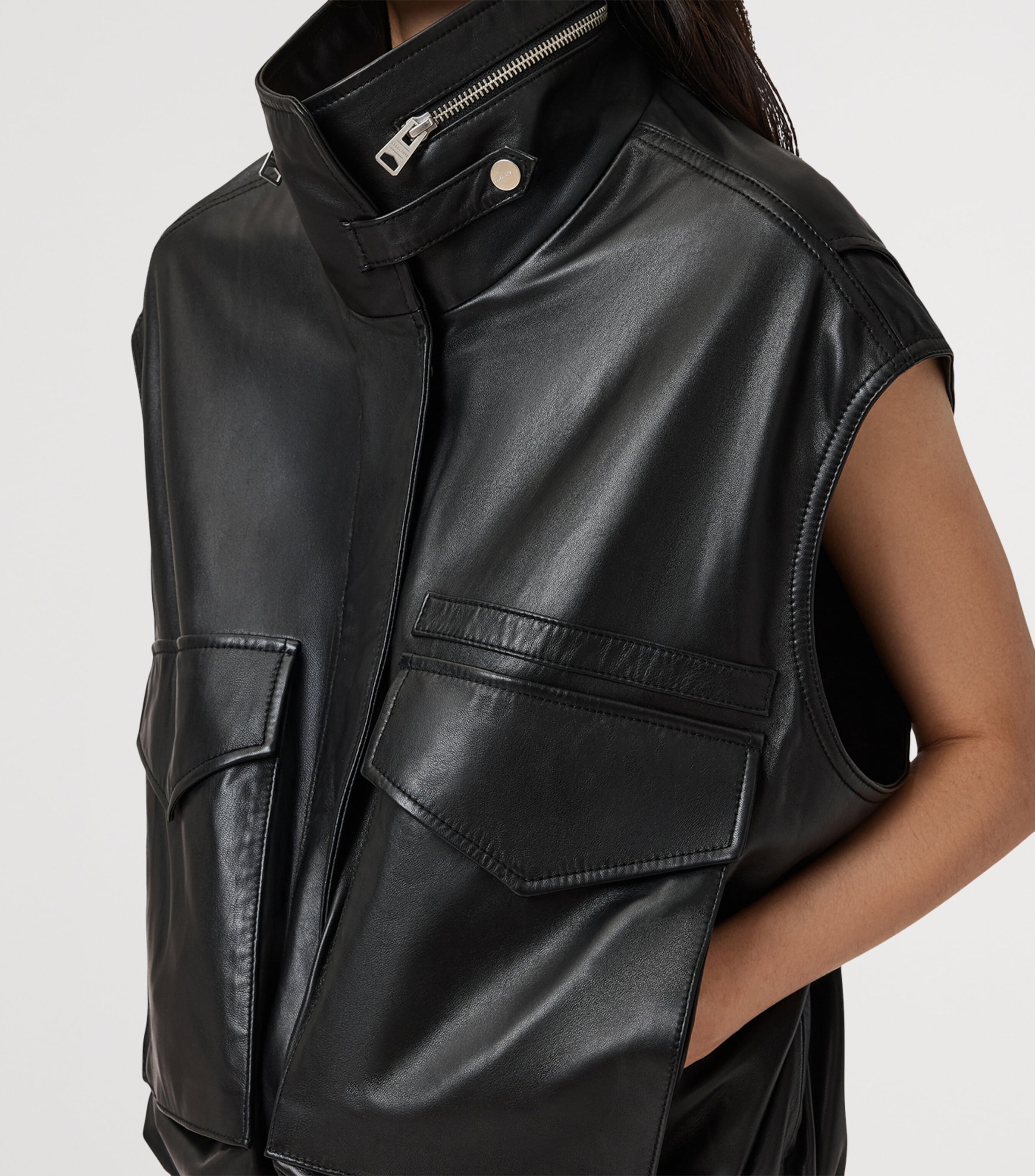 AllSaints Black Lambskin Clay Gilet
