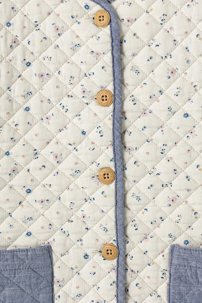 Pamuklu kısa çocuk ceketi FLORAL AOP JACKET W DENIM
