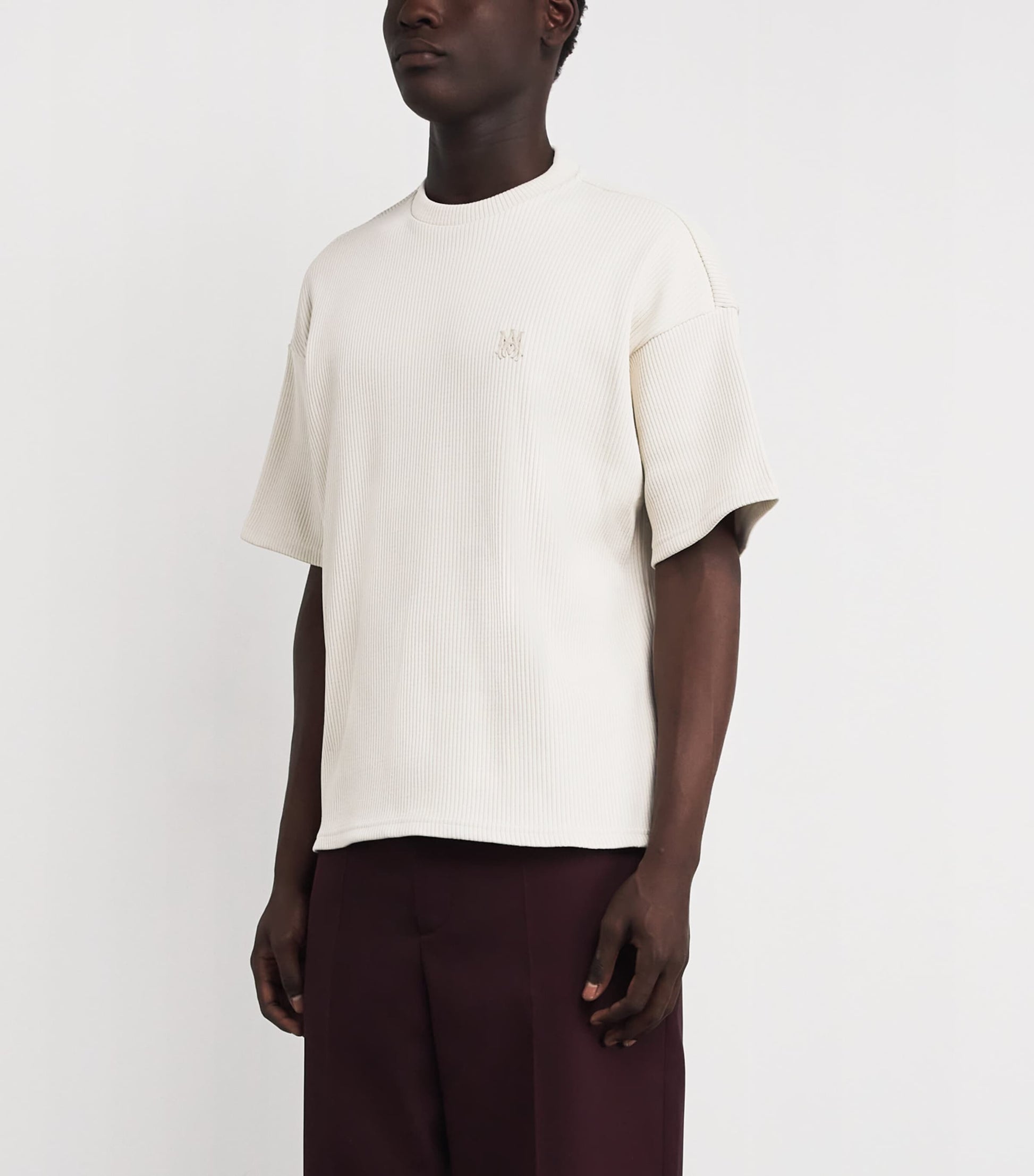 White Stretch-Cotton Ribbed Logo Oversized T-Shirt