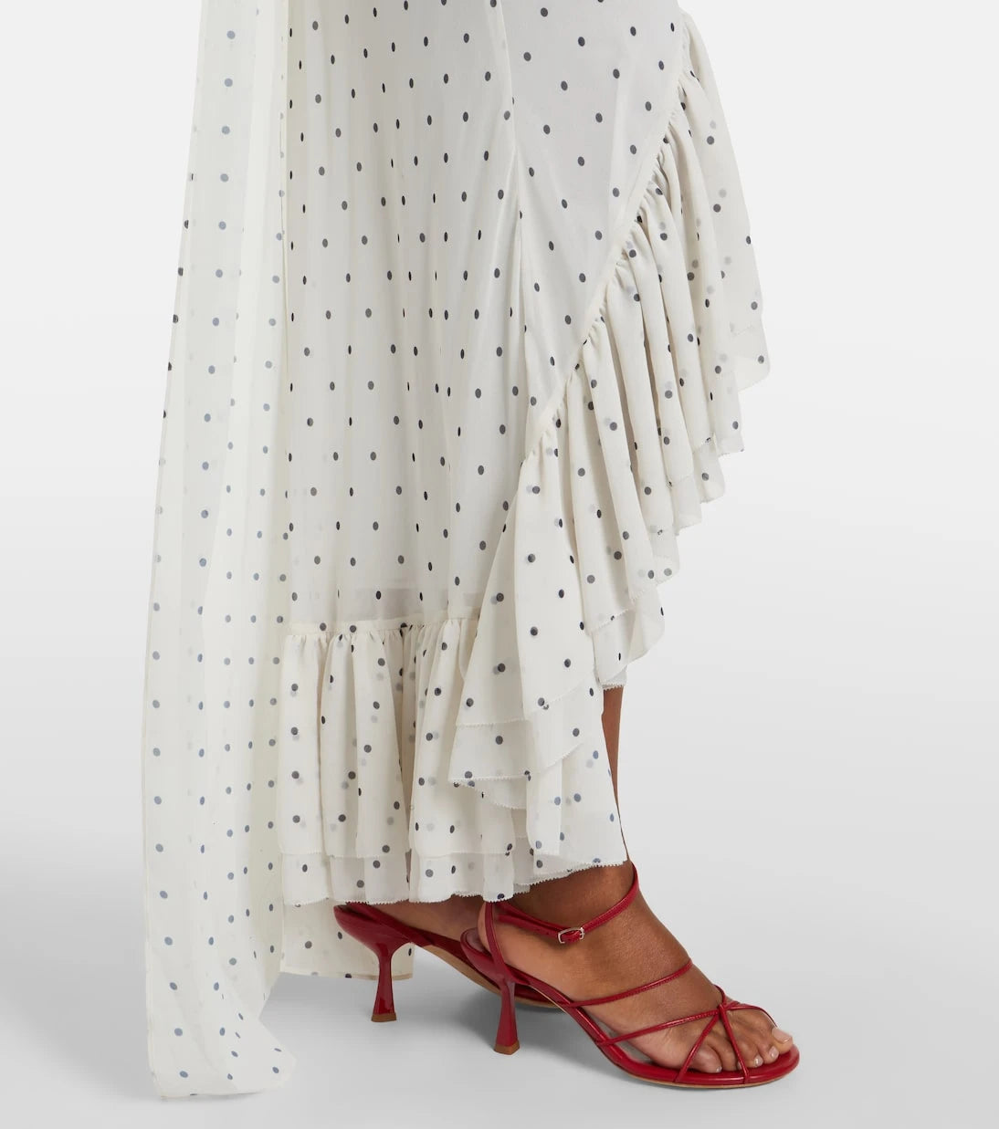 Self-Portrait - Lace-trimmed polka-dot maxi dress