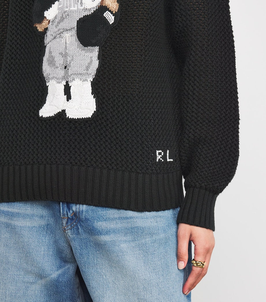 Polo Ralph Lauren Black Cotton Open Knit Polo Bear Sweater
