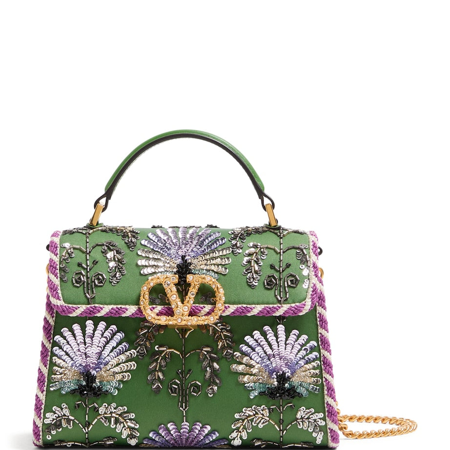 Valentino Garavani Green Mini Leather Embellished Top-Handle Bag