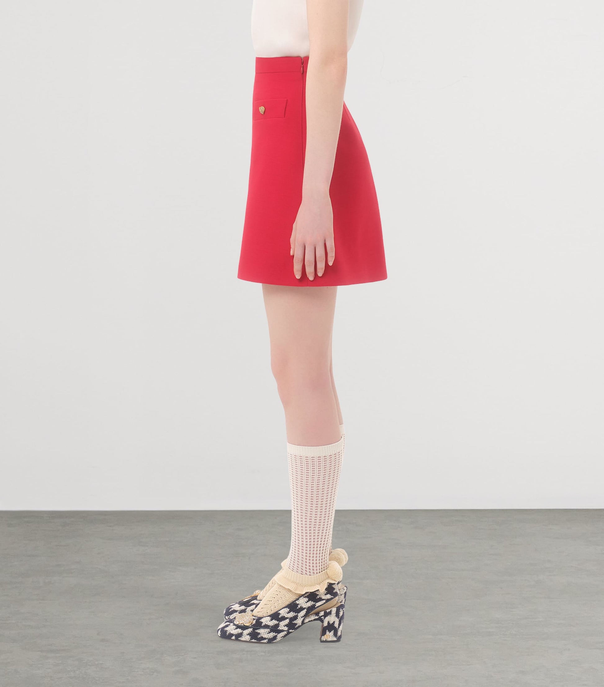 Valentino Red Wool-Silk Embellished Mini Skirt