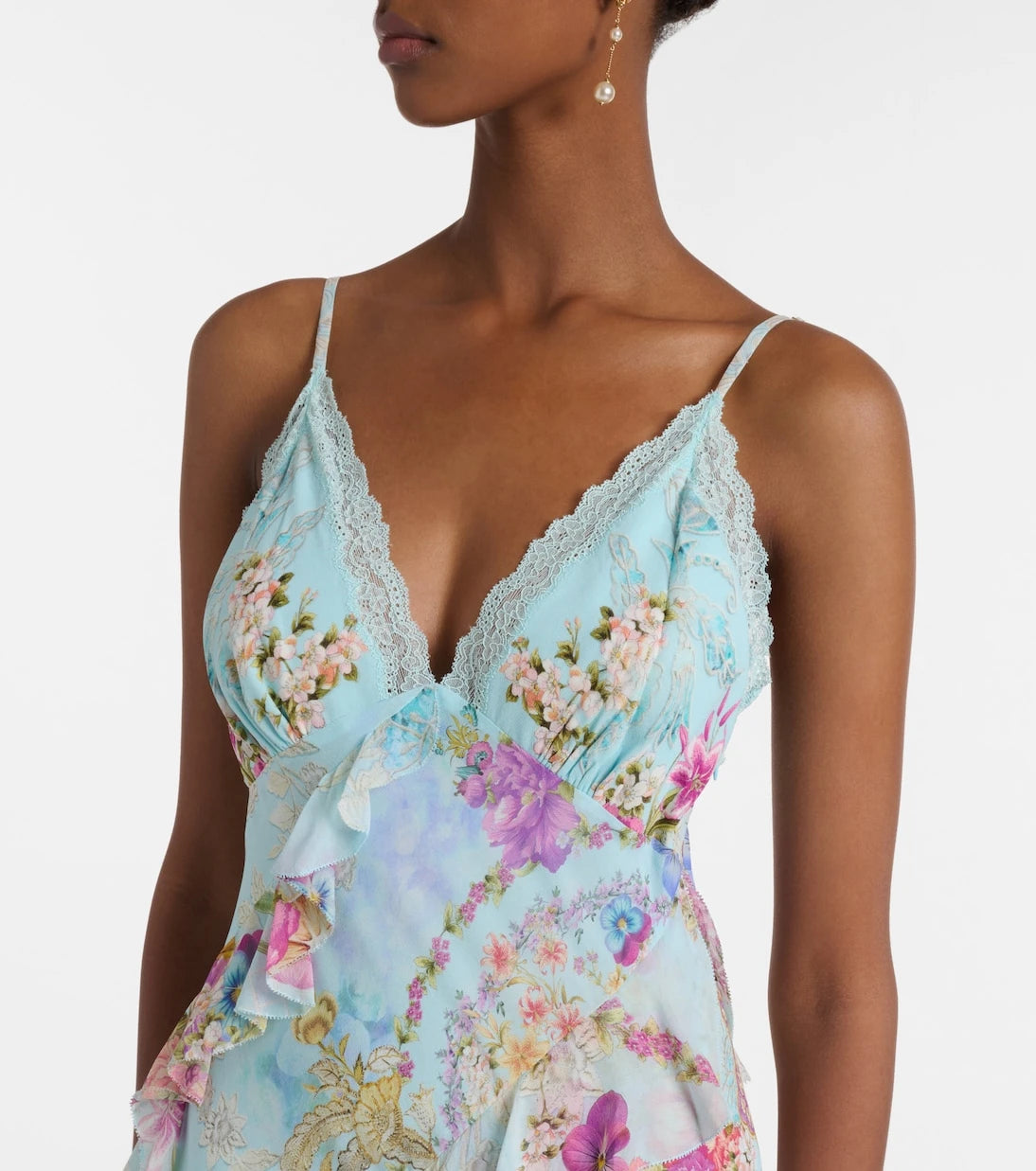 Camilla - Floral ruffled silk slip dress