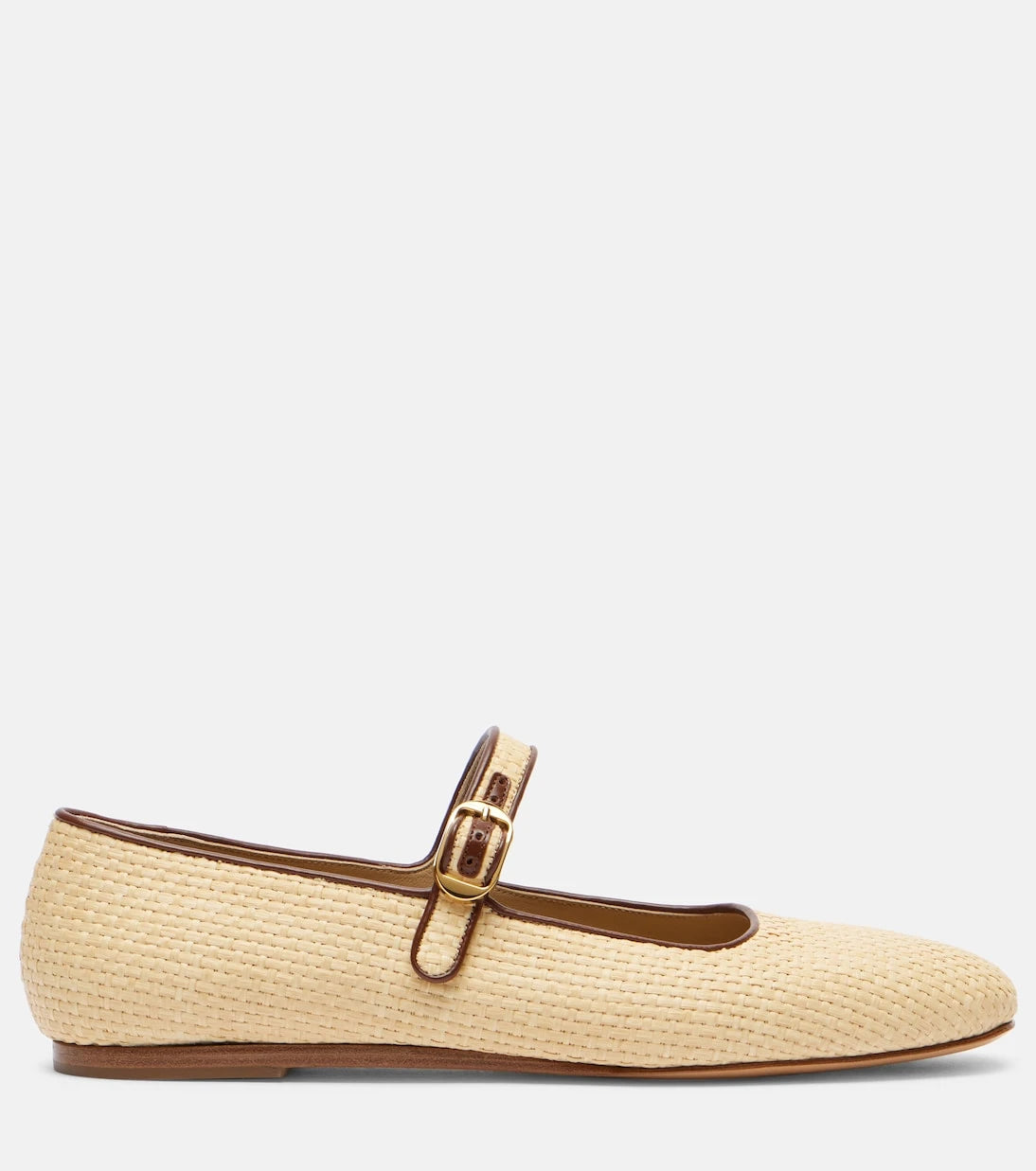 Le Monde Béryl - Leather-trimmed raffia Mary Jane flats