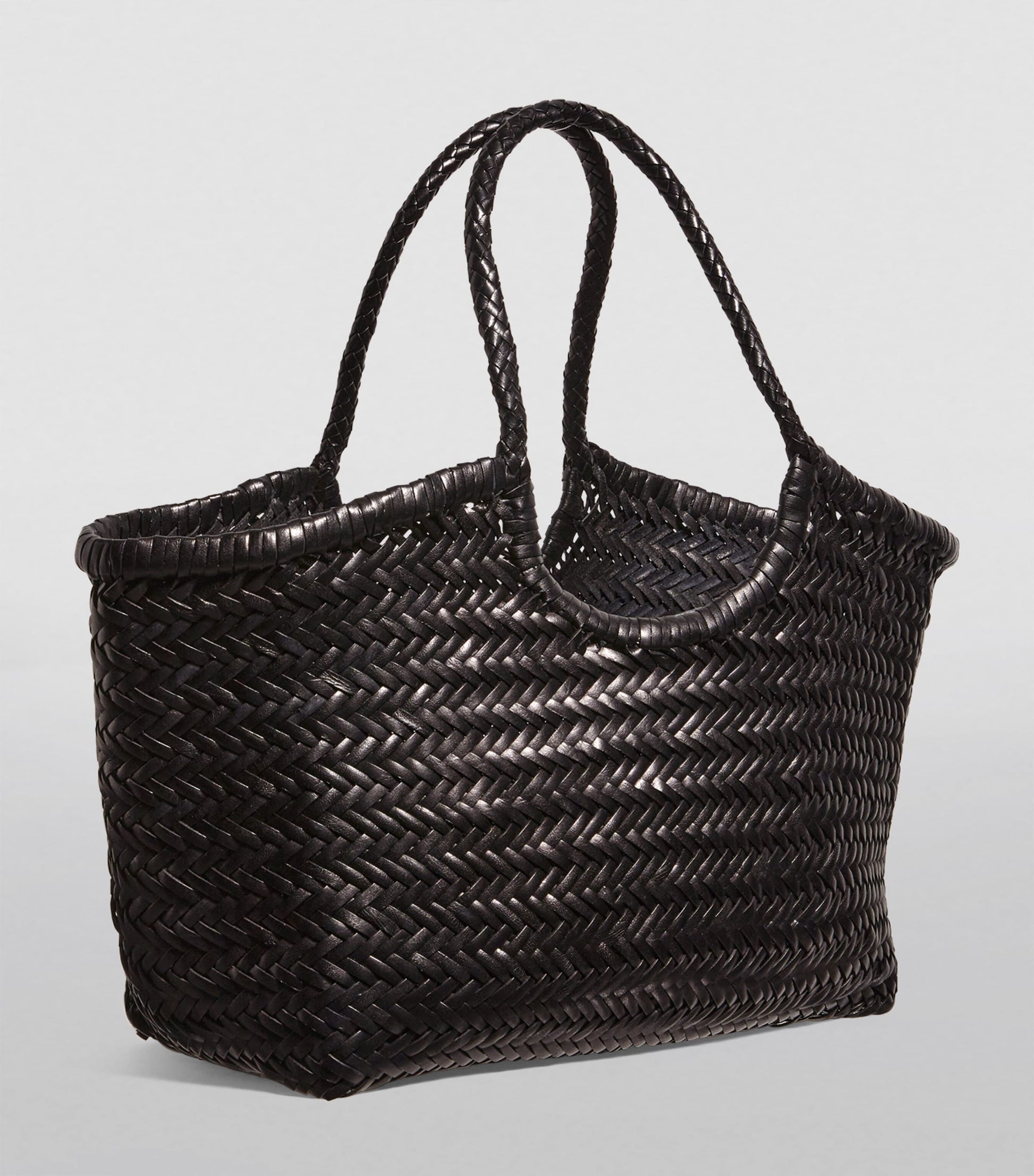 Black Large Leather Woven Nantucket Tote Bag