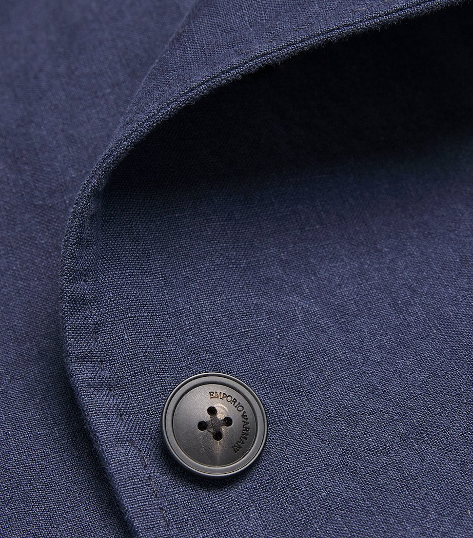 Emporio Armani Blue Linen Single-Breasted Blazer