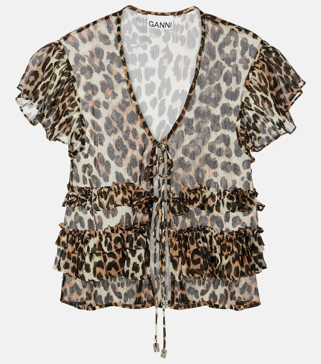 Ganni - Leopard-print ruffled chiffon blouse