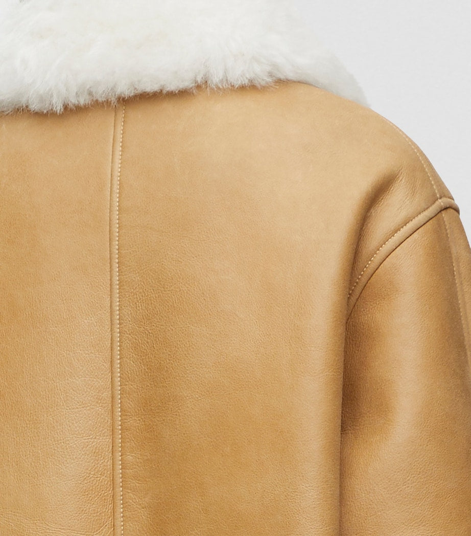 White Shearling-Trim Leather Jacket