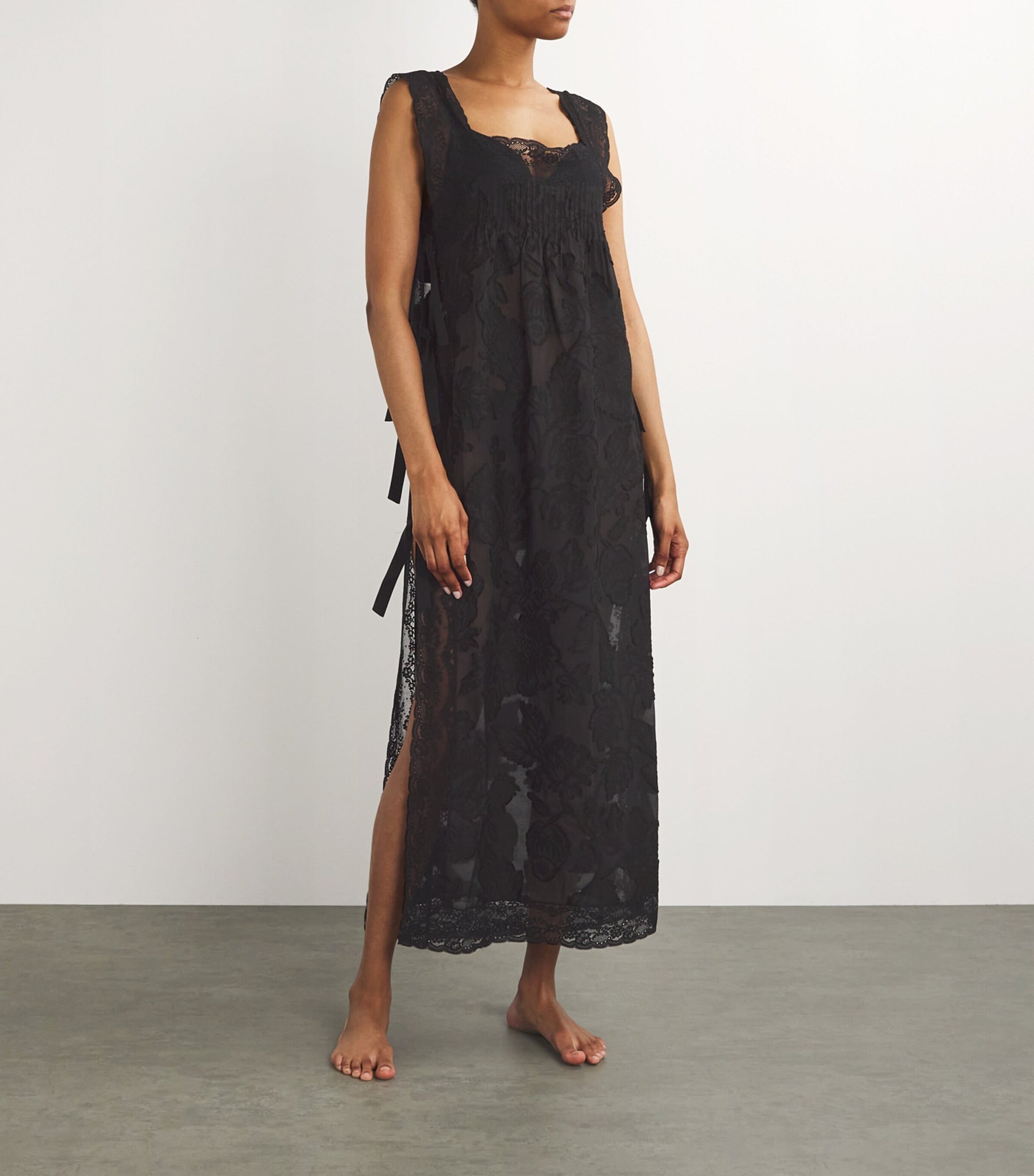 Lace-Trim Fiocchini Nightdress BLACK DEVORE