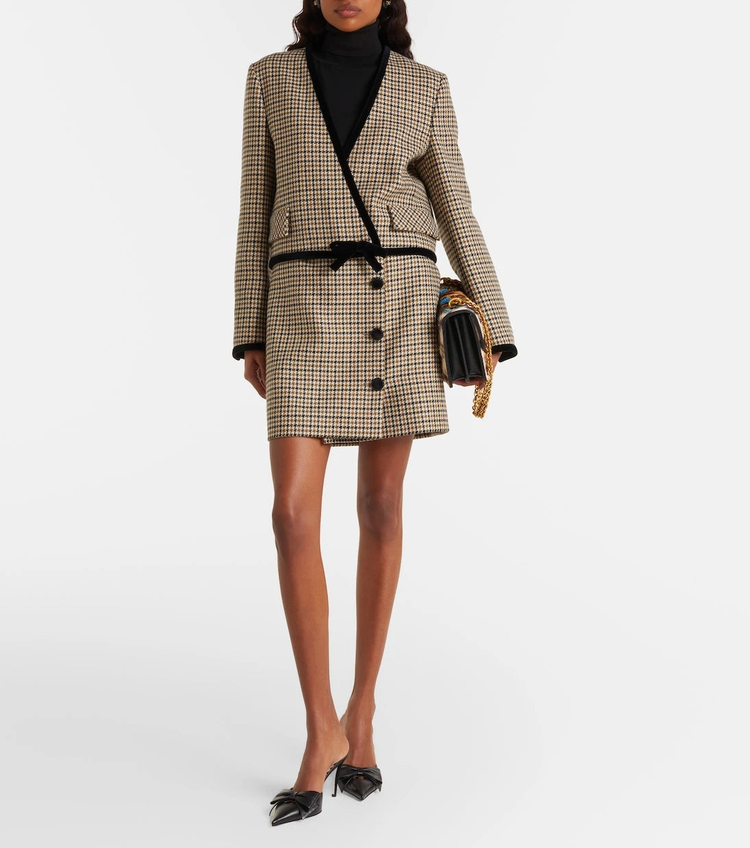 Valentino - Houndstooth virgin wool miniskirt