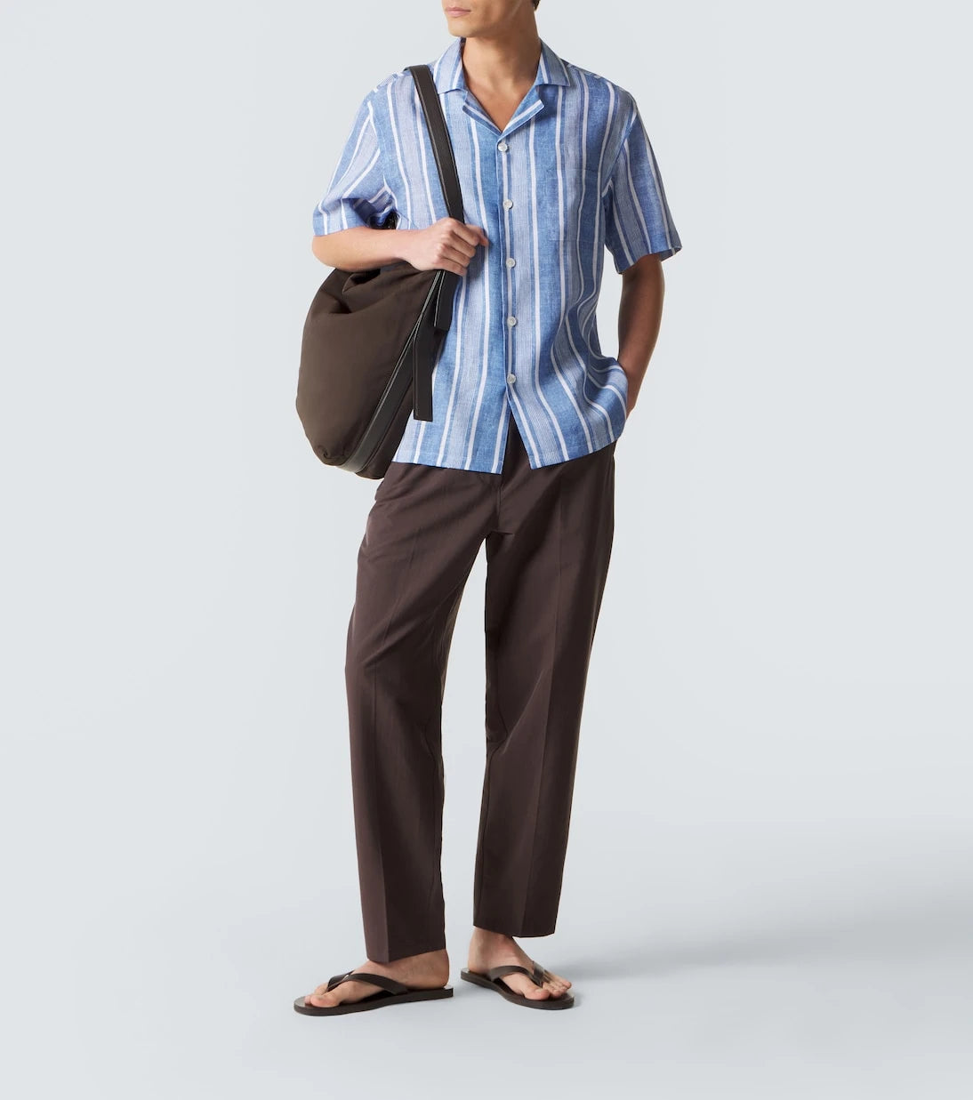 Fedeli - Striped linen bowling shirt