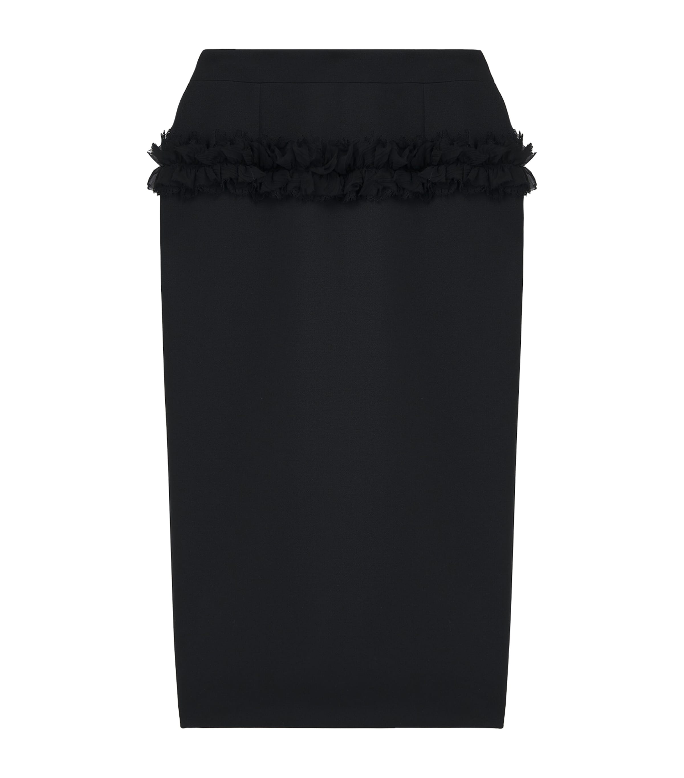 McQueen Black Wool Ruffle Midi Pencil Skirt