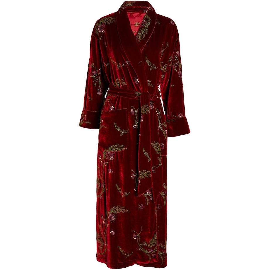 Red Embroidered Velvet Robe
