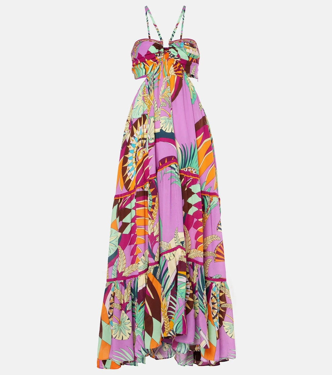 Camilla - Gathered printed silk cutout maxi dress