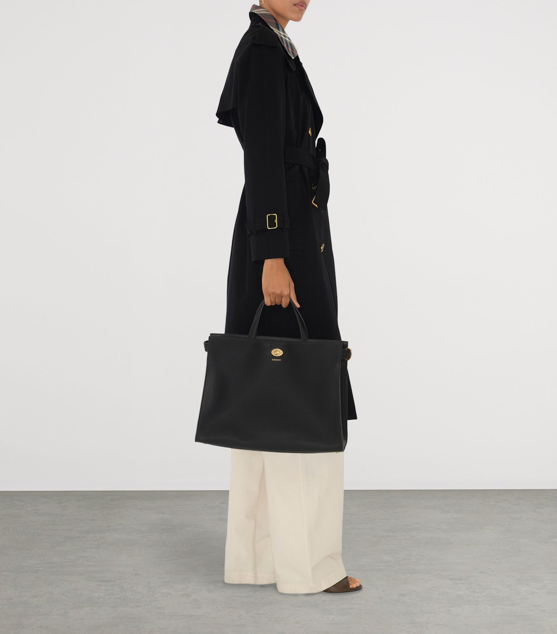 Burberry Black Medium Calfskin Cotswolds Tote Bag