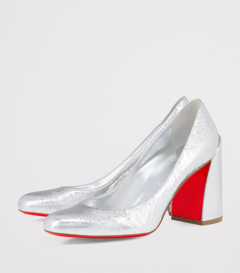 Christian Louboutin Silver Miss Sab Crinkled Calf Leather Pumps 85