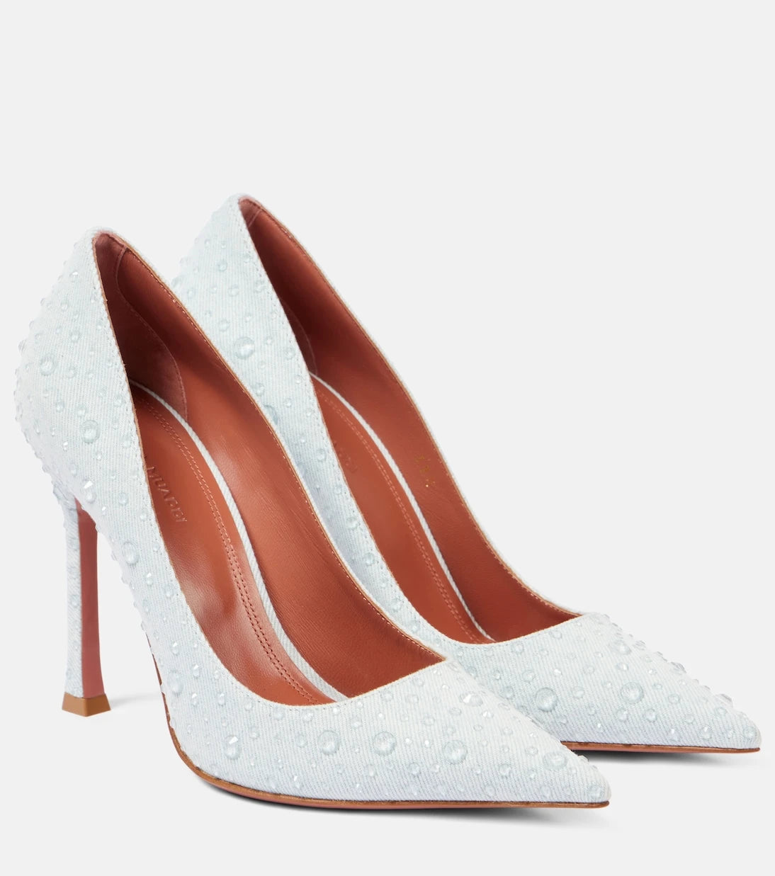 Amina Muaddi - Elsa 105 embellished denim pumps