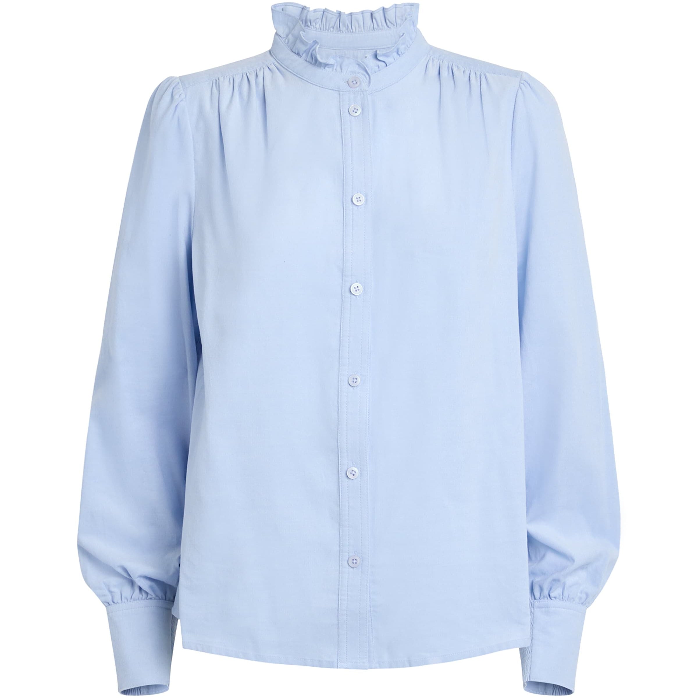 Blue Cotton-Blend Corduroy Blouse