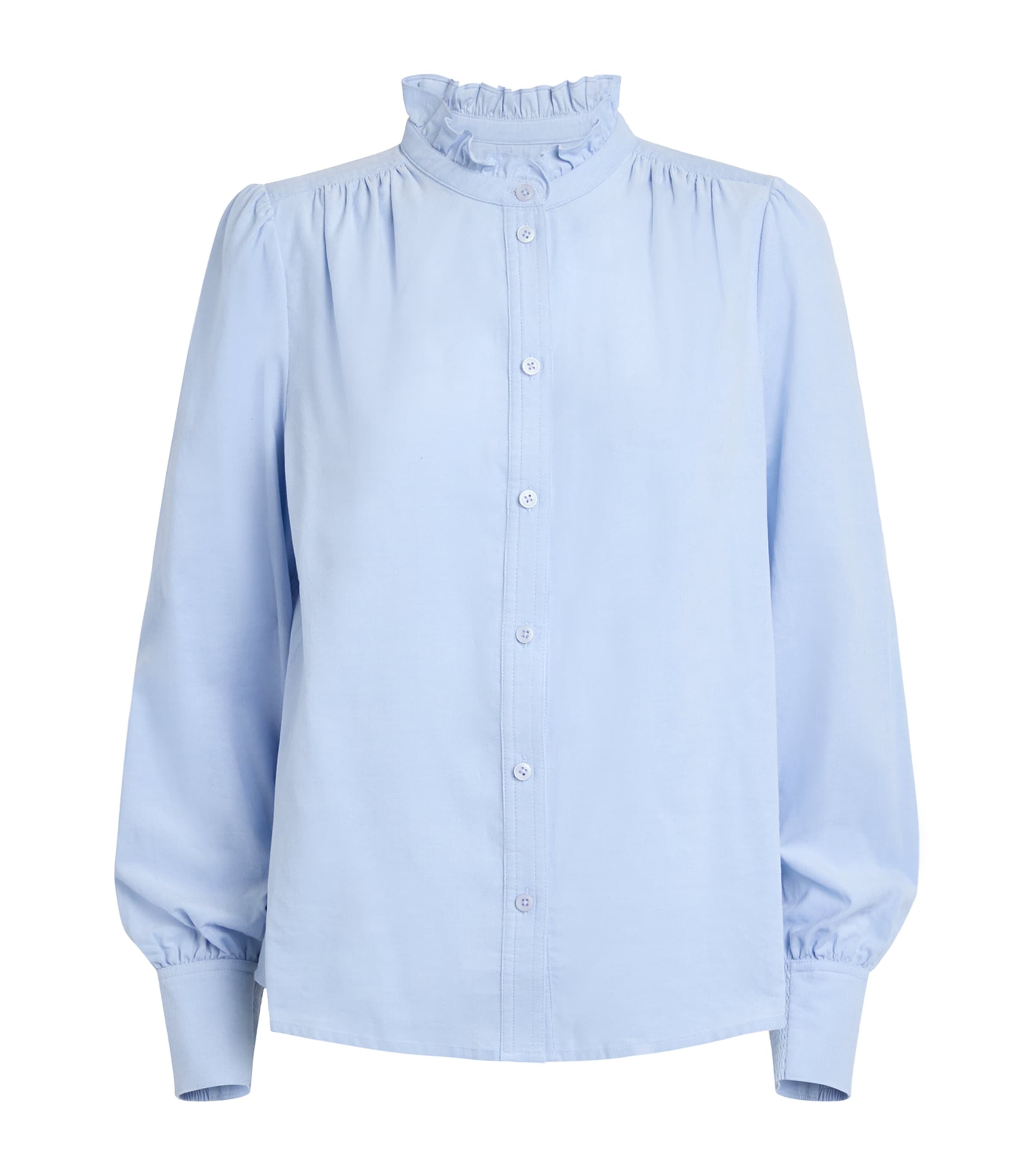 Blue Cotton-Blend Corduroy Blouse