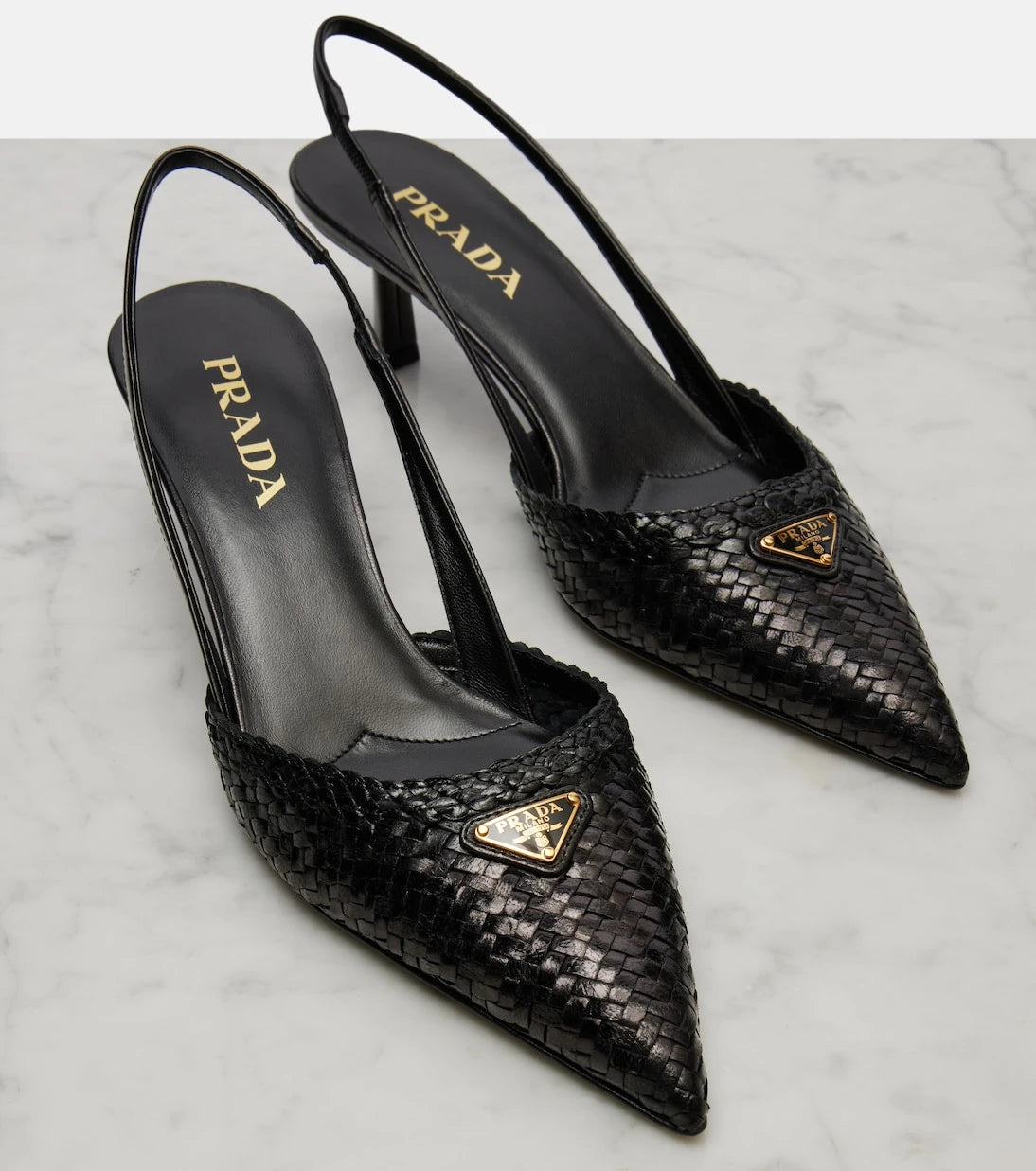 Prada - Woven leather slingback pumps