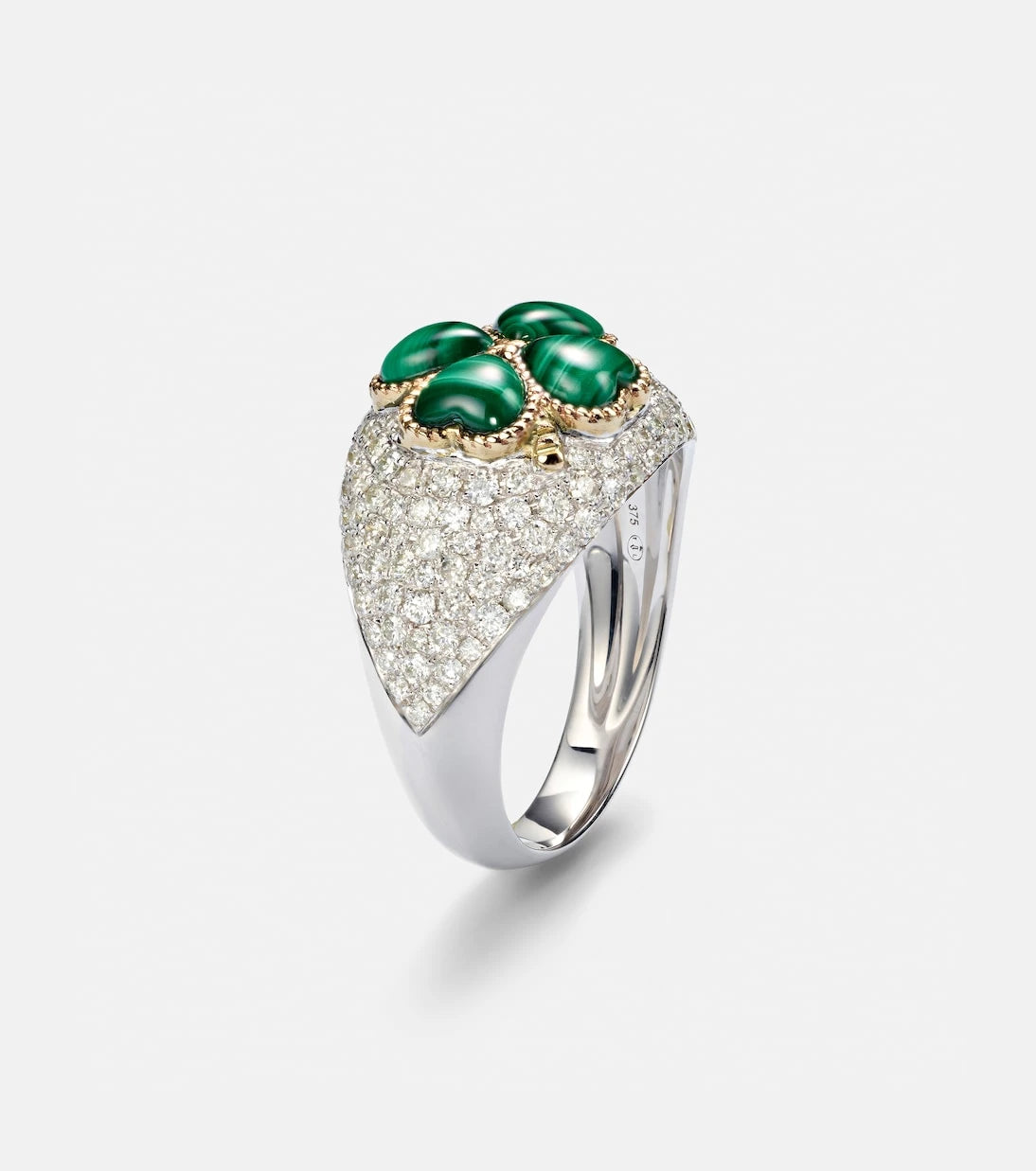 Yvonne Léon - 9kt white gold ring with diamonds and malachite