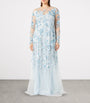 Marina Rinaldi Blue Sequin-Embellished Mesh Dress