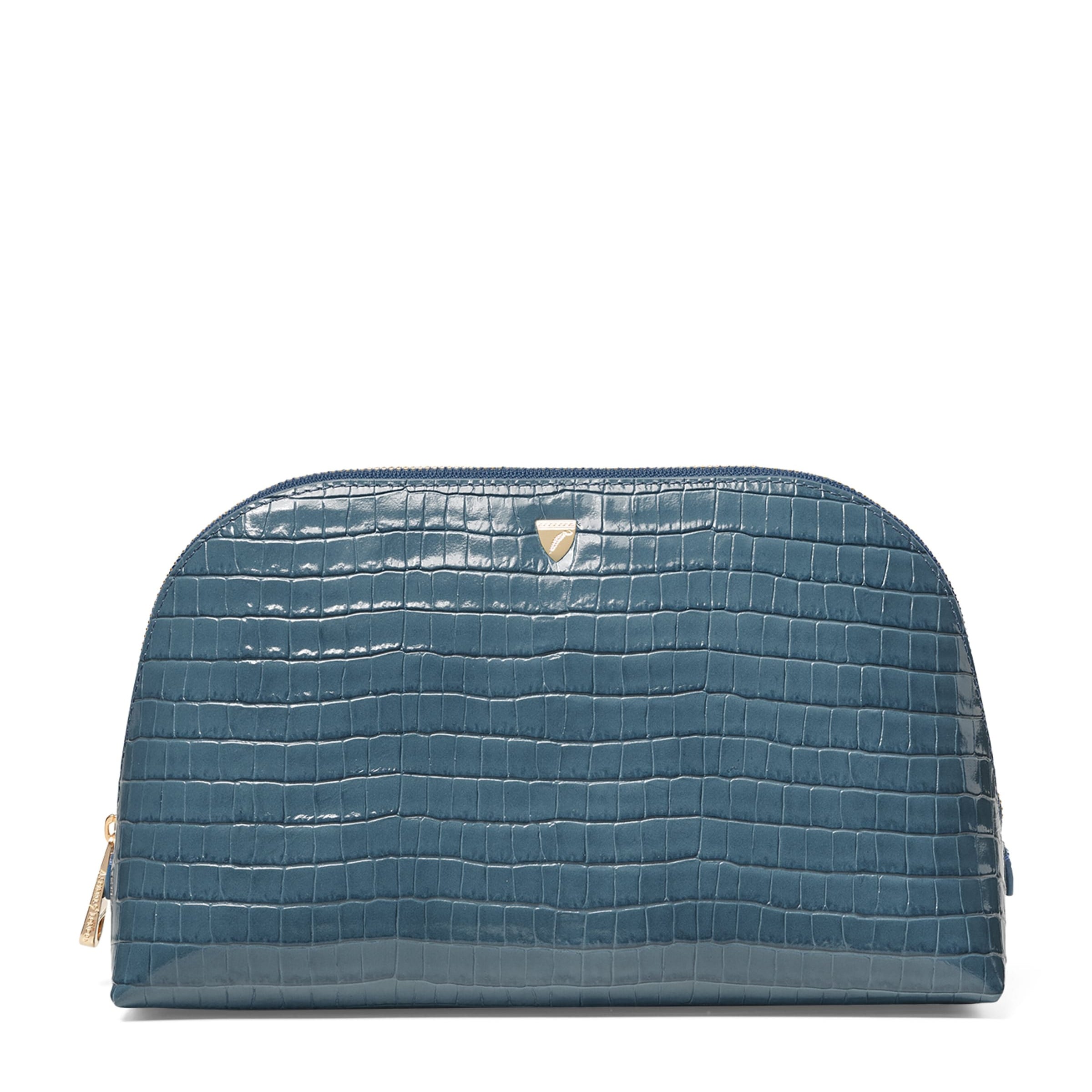 Large Leather Croc-Embossed Cosmetic Case