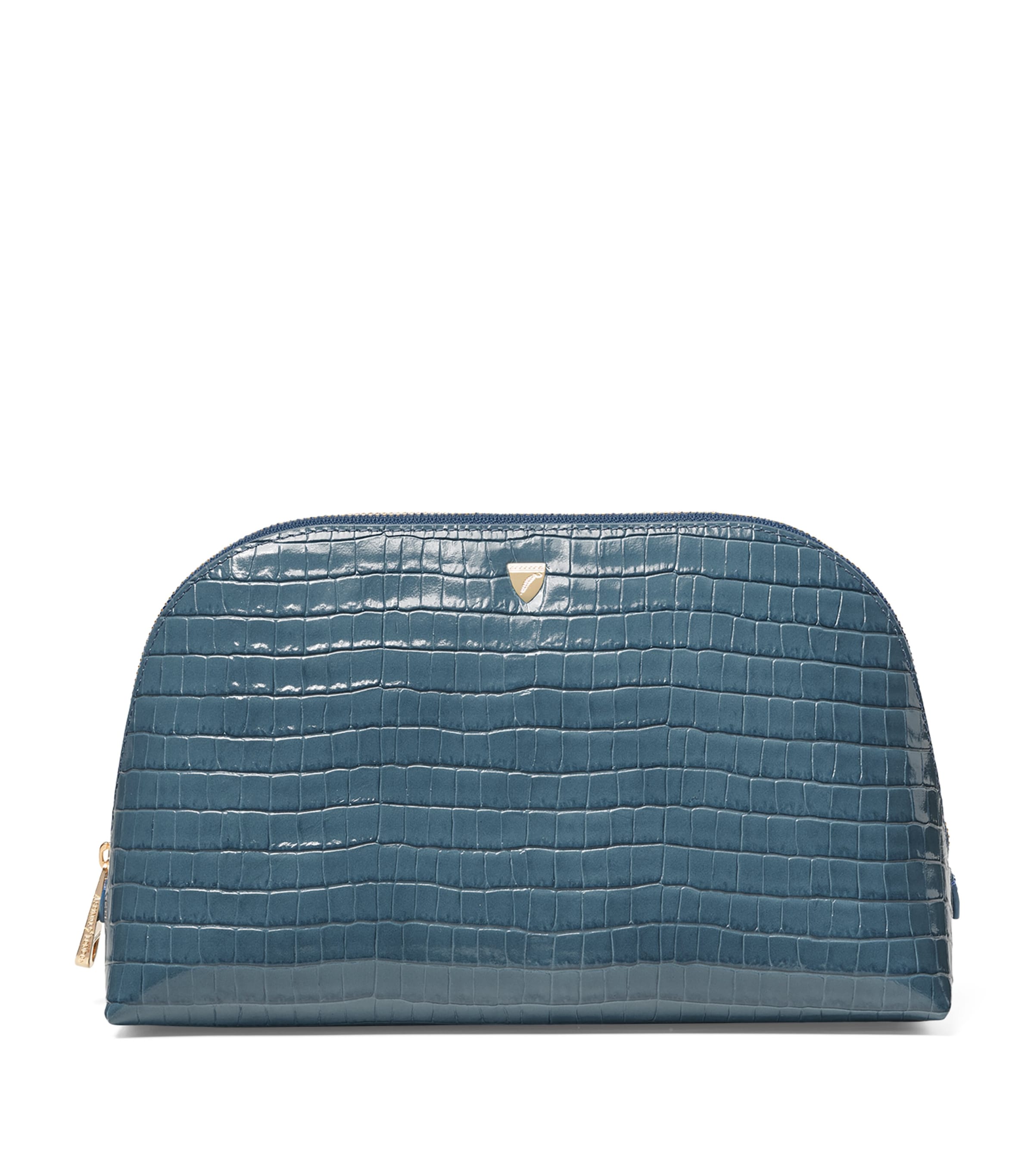 Large Leather Croc-Embossed Cosmetic Case