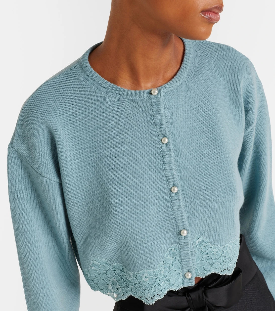 Valentino - Lace-trimmed cropped virgin wool cardigan