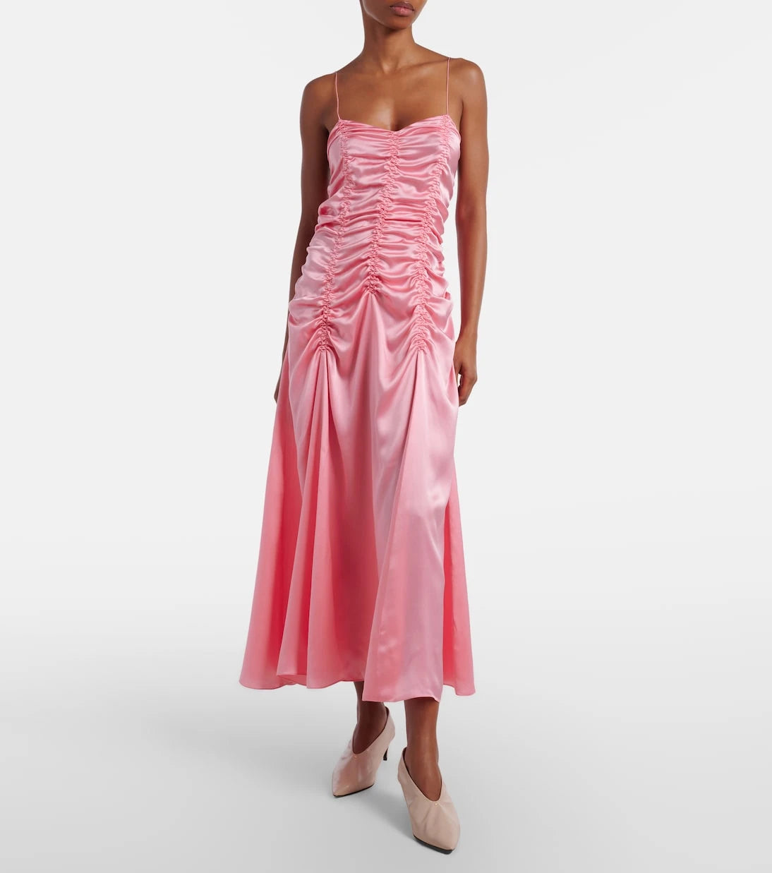 Khaite - Raina ruched silk satin midi dress