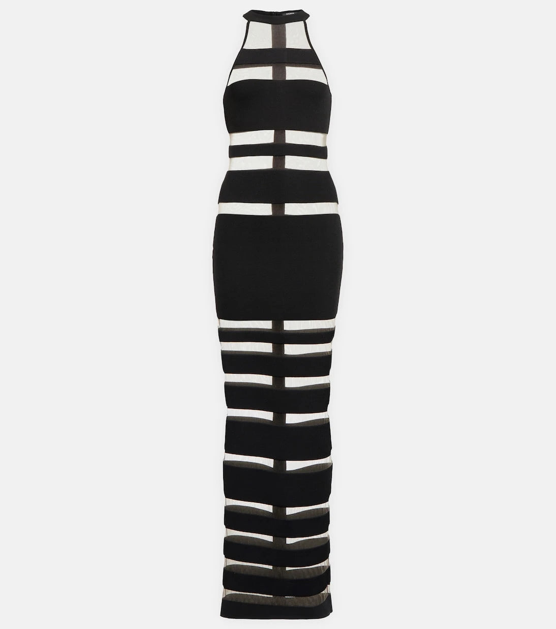 Balmain - Halterneck mesh-paneled gown