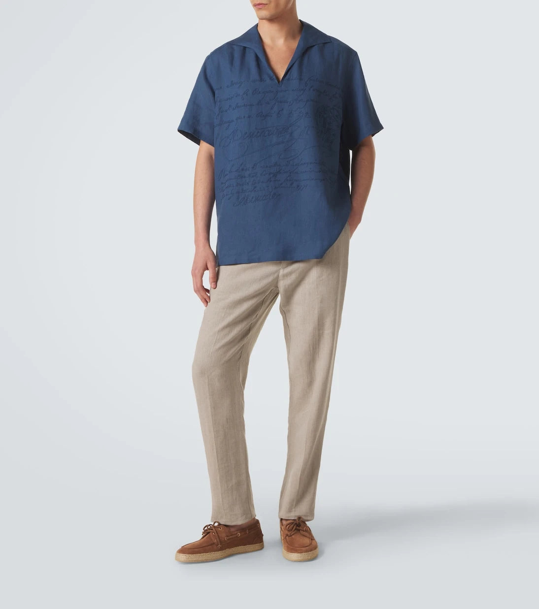 Berluti - Scritto embroidered linen shirt