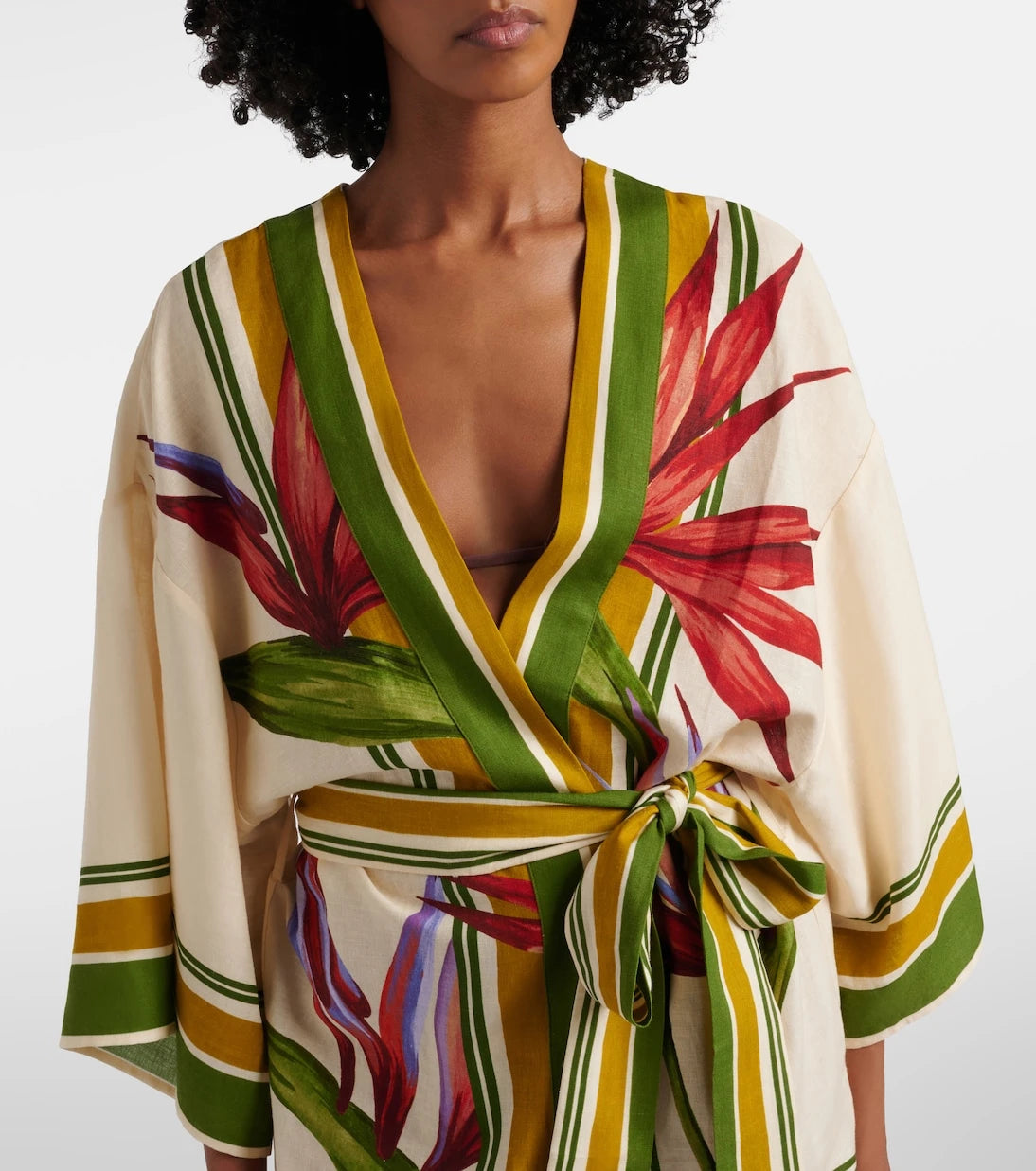 Farm Rio - Strilitizia floral linen-blend kaftan